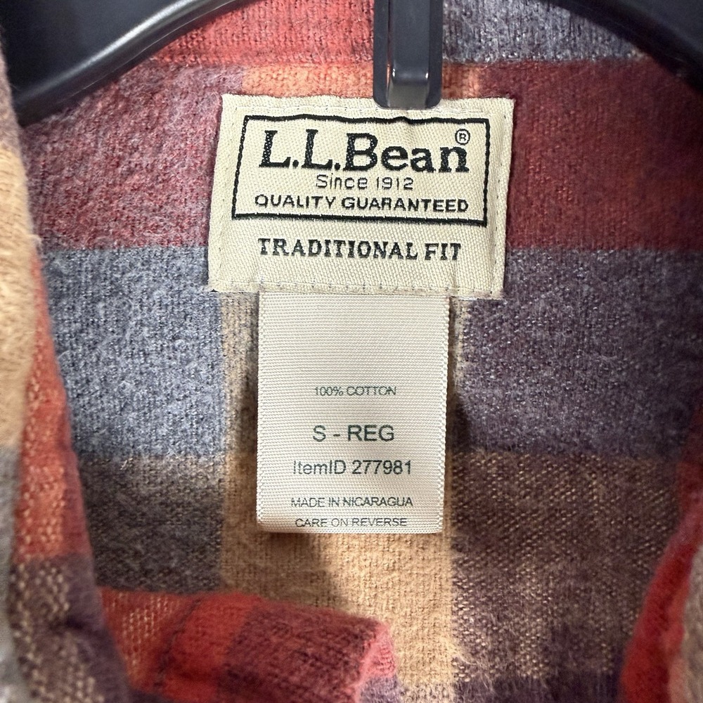 L.L.Bean Plaid Flannel Shirt Mens S Traditional Fit Red Cotton Long Sleeve - Picture 3 of 7